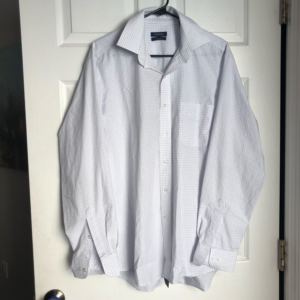 Club Room Iron Free Button Down Pinpoint Check Pattern Shirt 16 34-35 Large